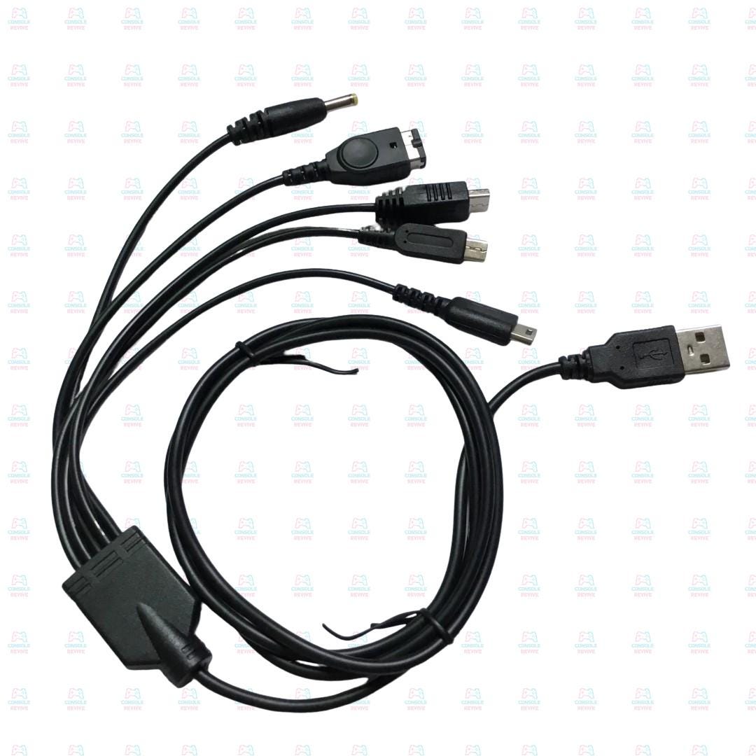 5-in-1 USB charger cable for DS Lite, 3DS, GameBoy Advance sp, PSP – multi charging lead for retro handheld consoles