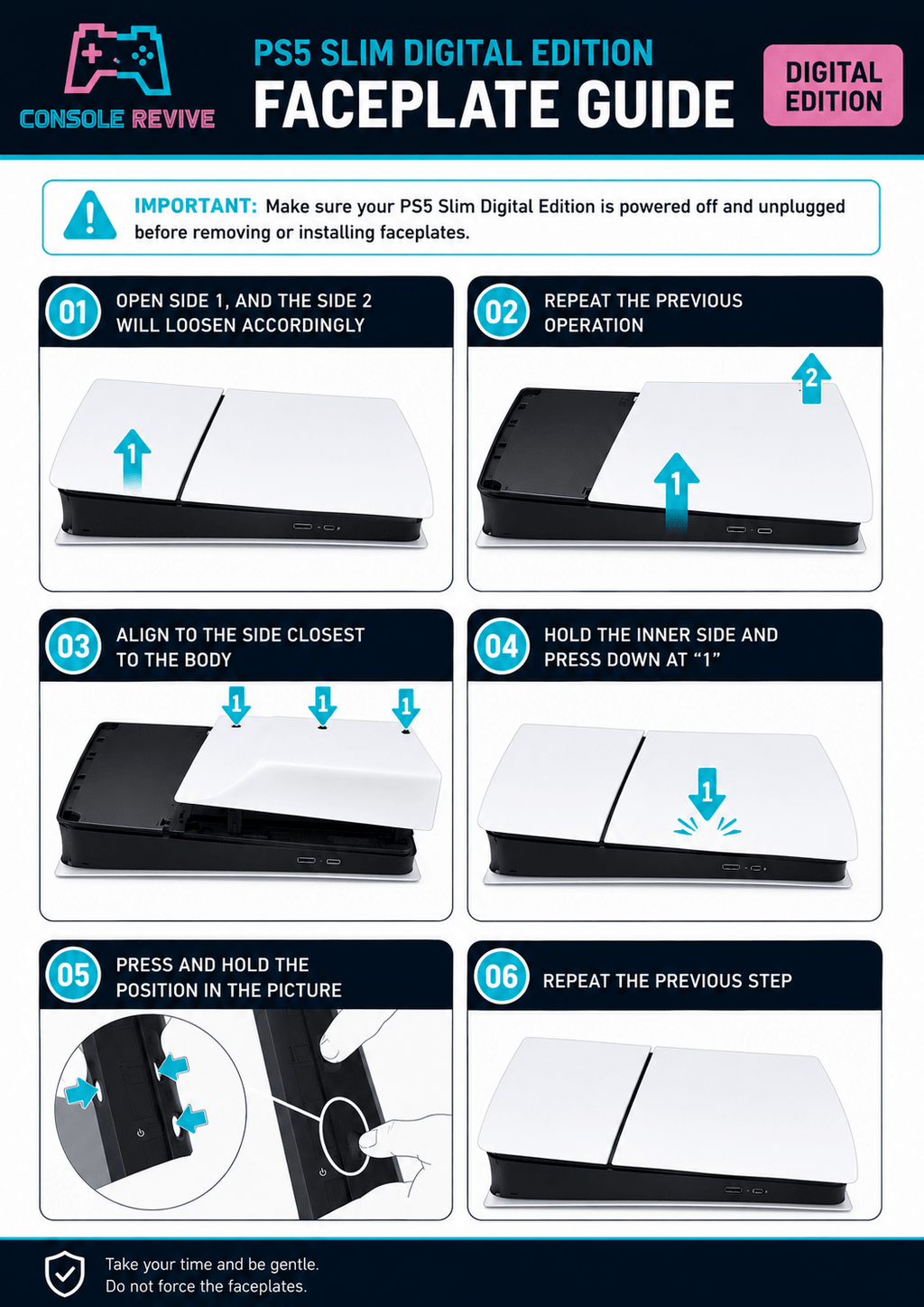 PS5 Slim Digital Edition Matte Faceplates (Set of 4) – Premium Replacement Console Covers, Easy to Install (Copy) - Console Revive