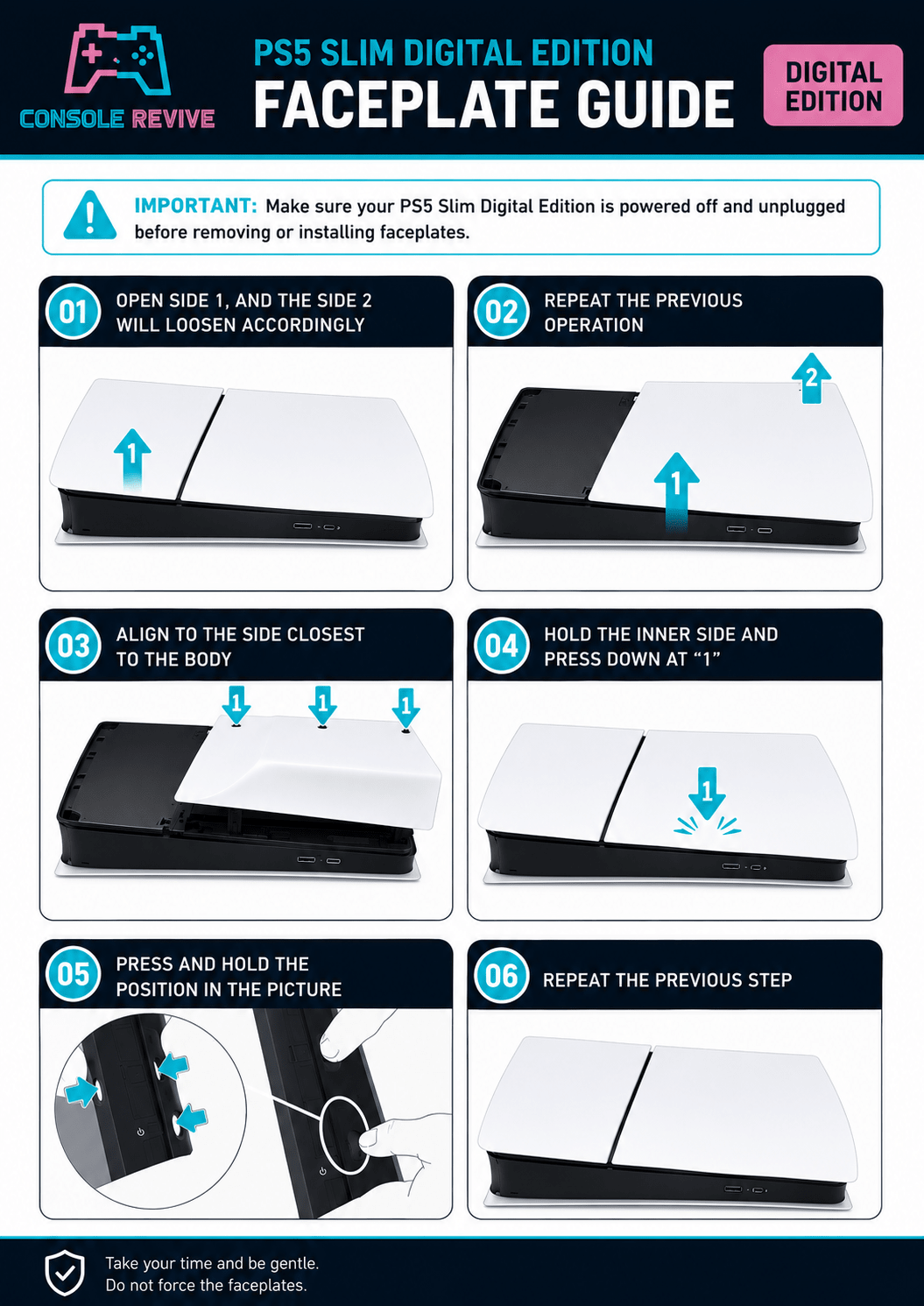 PS5 Slim Digital Edition Matte Faceplates (Set of 4) – Premium Replacement Console Covers, Easy to Install (Copy) - Console Revive