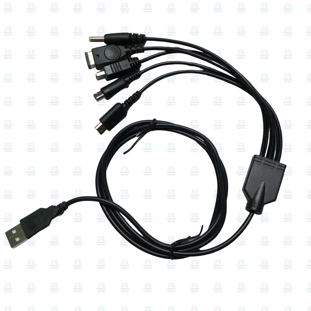 5-in-1 USB charger cable for DS Lite, 3DS, GameBoy Advance sp, PSP – multi charging lead for retro handheld consoles