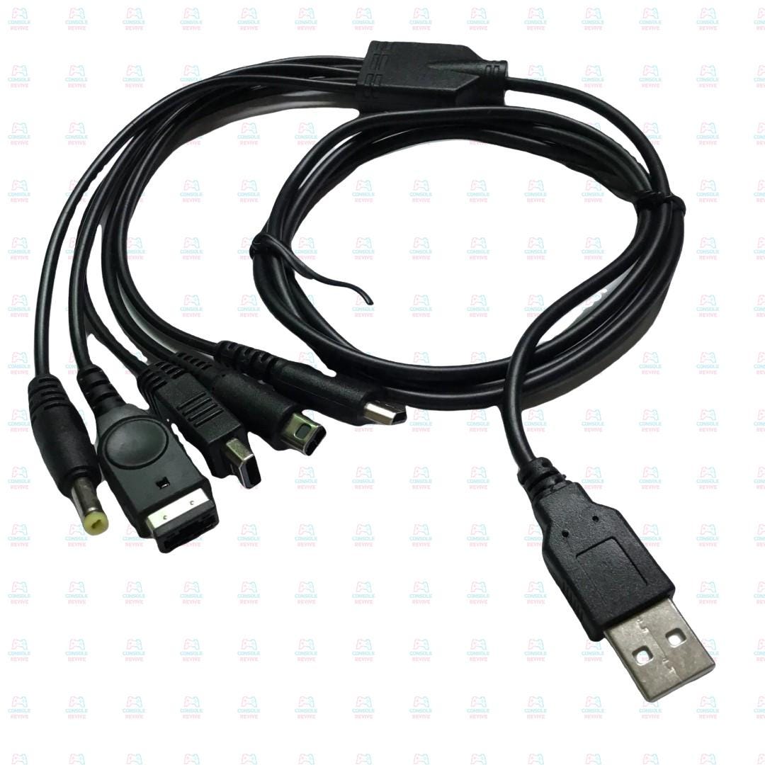 5-in-1 USB charger cable for DS Lite, 3DS, GameBoy Advance sp, PSP – multi charging lead for retro handheld consoles