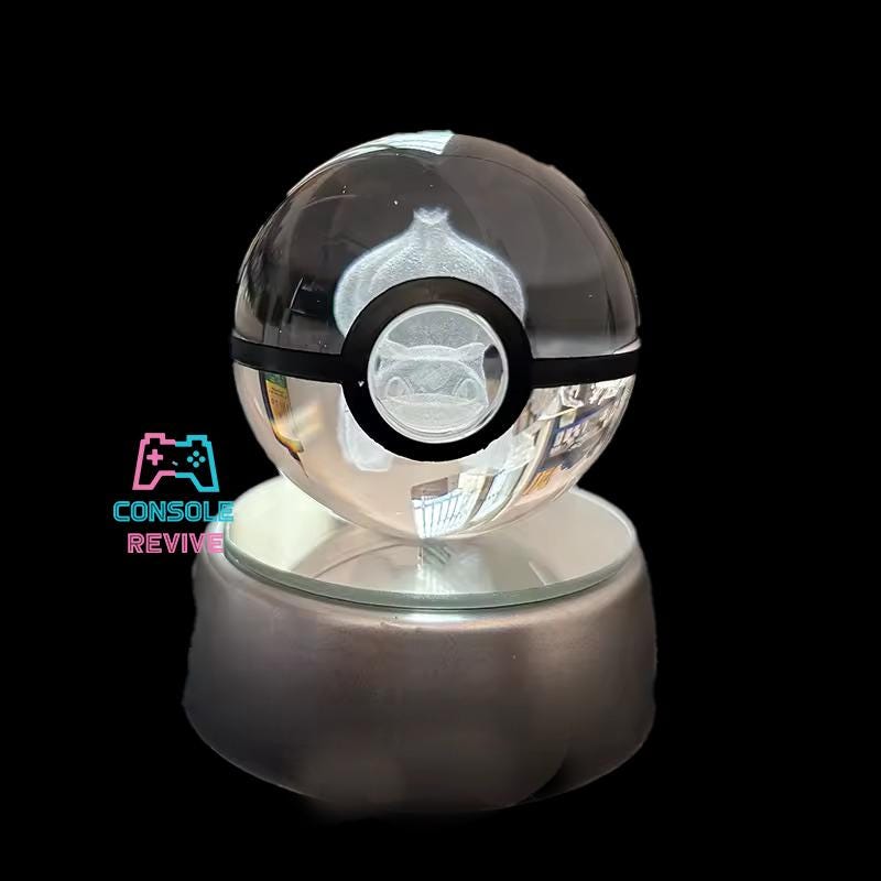 Crystal Pokéball with Laser Engraved Pokémon | LED Light Base | Collectible Gaming Display - Console Revive
