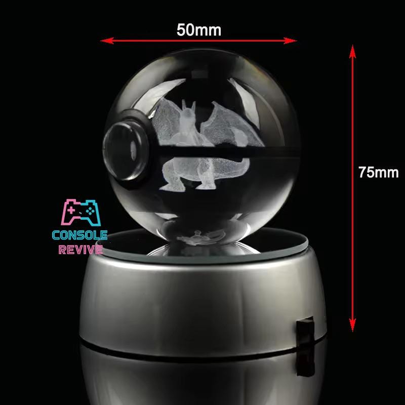 Crystal Pokéball with Laser Engraved Pokémon | LED Light Base | Collectible Gaming Display - Console Revive