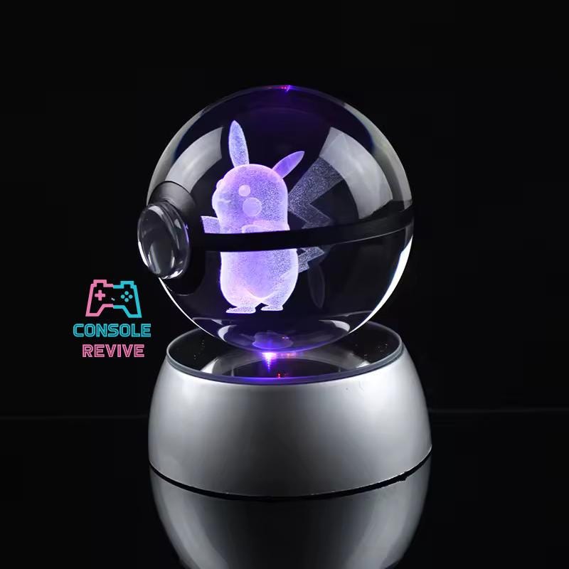 Crystal Pokéball with Laser Engraved Pokémon | LED Light Base | Collectible Gaming Display - Console Revive