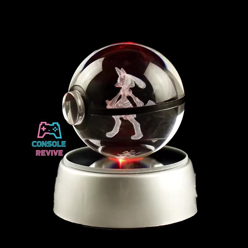 Crystal Pokéball with Laser Engraved Pokémon | LED Light Base | Collectible Gaming Display - Console Revive