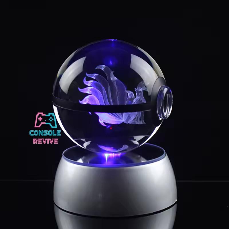 Crystal Pokéball with Laser Engraved Pokémon | LED Light Base | Collectible Gaming Display - Console Revive