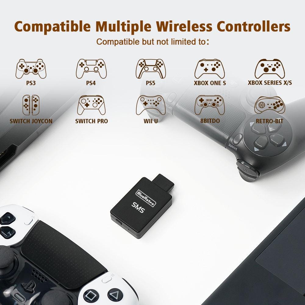 Sega Master System / Sega Mark III Bluetooth Controller Adapter – Wireless Gamepad Receiver (DB9) Plug & Play, Low Latency - Console Revive