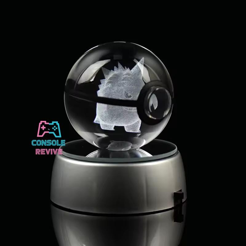 Crystal Pokéball with Laser Engraved Pokémon | LED Light Base | Collectible Gaming Display - Console Revive