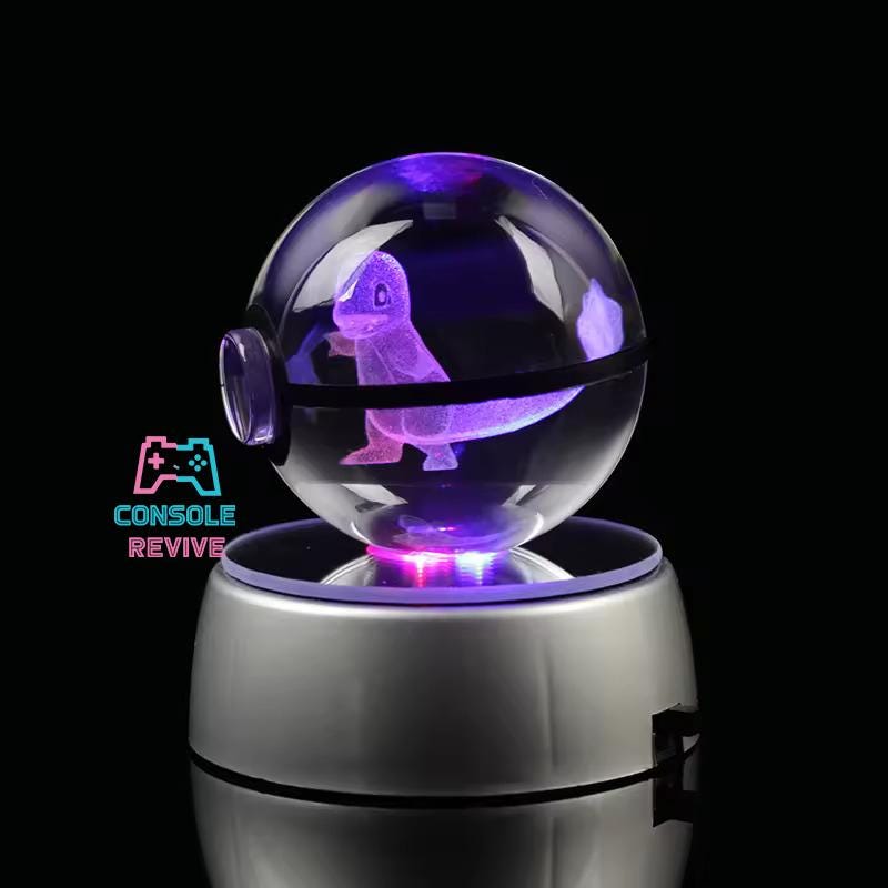Crystal Pokéball with Laser Engraved Pokémon | LED Light Base | Collectible Gaming Display - Console Revive