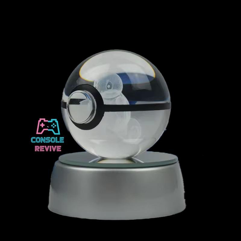 Crystal Pokéball with Laser Engraved Pokémon | LED Light Base | Collectible Gaming Display - Console Revive