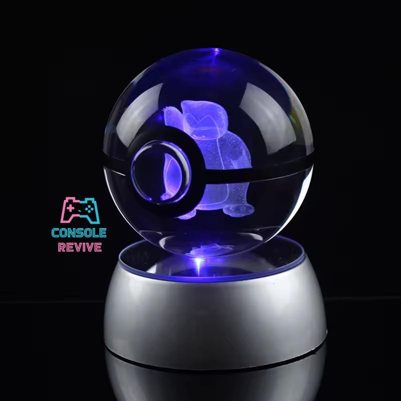 Crystal Pokéball with Laser Engraved Pokémon | LED Light Base | Collectible Gaming Display - Console Revive
