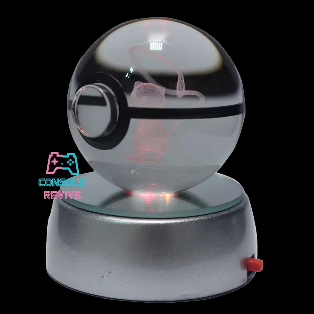 Crystal Pokéball with Laser Engraved Pokémon | LED Light Base | Collectible Gaming Display - Console Revive