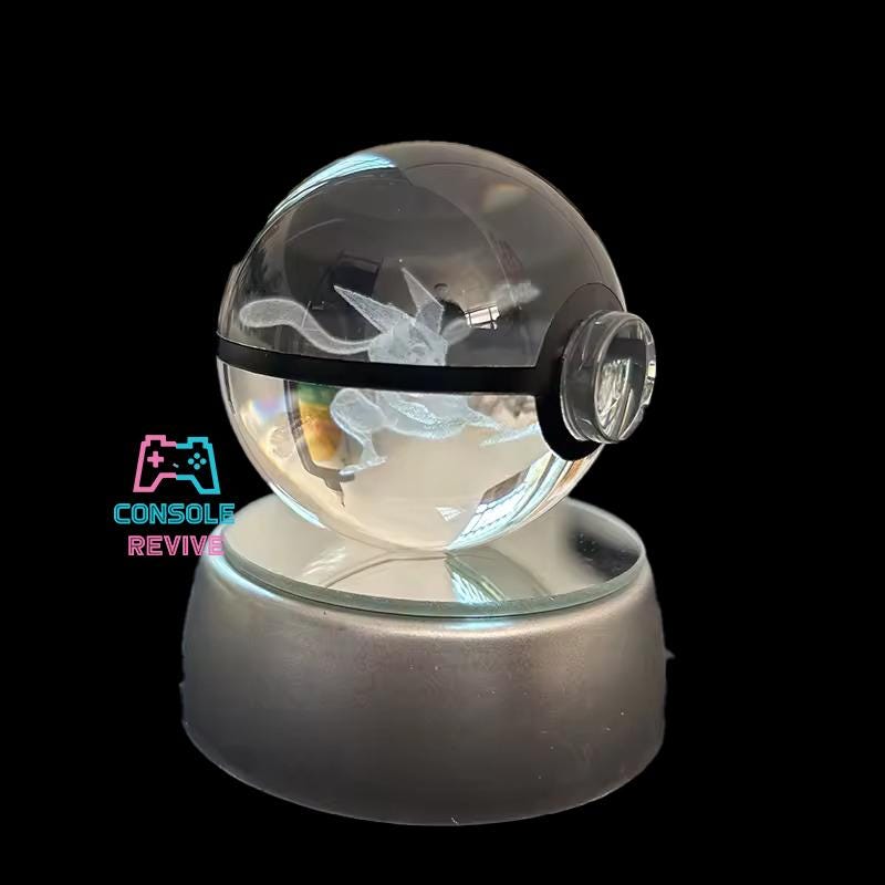 Crystal Pokéball with Laser Engraved Pokémon | LED Light Base | Collectible Gaming Display - Console Revive